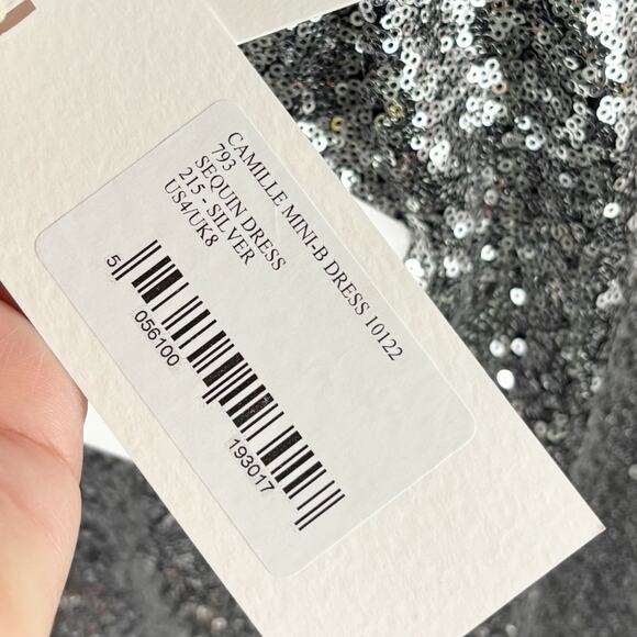 Saloni Camille Open Back Sequin Mini Dress Silver 4 NWT - Picture 9 of 10